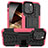 Silikon Hülle Handyhülle und Kunststoff Schutzhülle Hartschalen Tasche mit Ständer A07 für Apple iPhone 14 Pro Pink