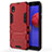 Silikon Hülle Handyhülle und Kunststoff Schutzhülle Hartschalen Tasche mit Ständer für Samsung Galaxy A01 Core Rot