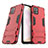 Silikon Hülle Handyhülle und Kunststoff Schutzhülle Hartschalen Tasche mit Ständer für Vivo iQOO U3 5G Rot