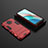 Silikon Hülle Handyhülle und Kunststoff Schutzhülle Hartschalen Tasche mit Ständer für Xiaomi Redmi Note 9T 5G Rot