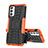 Silikon Hülle Handyhülle und Kunststoff Schutzhülle Hartschalen Tasche mit Ständer J01X für Samsung Galaxy F23 5G Orange