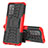 Silikon Hülle Handyhülle und Kunststoff Schutzhülle Hartschalen Tasche mit Ständer JX1 für Oppo F19 Pro+ Plus 5G Rot