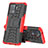 Silikon Hülle Handyhülle und Kunststoff Schutzhülle Hartschalen Tasche mit Ständer JX2 für Oppo Reno5 F Rot