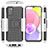 Silikon Hülle Handyhülle und Kunststoff Schutzhülle Hartschalen Tasche mit Ständer JX5 für Samsung Galaxy F02S SM-E025F Silber