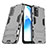 Silikon Hülle Handyhülle und Kunststoff Schutzhülle Hartschalen Tasche mit Ständer T01 für Oppo A53s 5G Grau