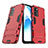 Silikon Hülle Handyhülle und Kunststoff Schutzhülle Hartschalen Tasche mit Ständer T01 für Oppo A55 5G Rot
