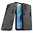 Silikon Hülle Handyhülle und Kunststoff Schutzhülle Hartschalen Tasche mit Ständer T01 für Oppo F19 Schwarz