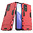 Silikon Hülle Handyhülle und Kunststoff Schutzhülle Hartschalen Tasche mit Ständer T01 für Oppo Reno5 Z 5G Rot