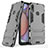 Silikon Hülle Handyhülle und Kunststoff Schutzhülle Hartschalen Tasche mit Ständer T02 für Samsung Galaxy A10s Grau