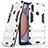 Silikon Hülle Handyhülle und Kunststoff Schutzhülle Hartschalen Tasche mit Ständer T02 für Samsung Galaxy A10s Silber
