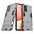 Silikon Hülle Handyhülle und Kunststoff Schutzhülle Hartschalen Tasche mit Ständer T02 für Samsung Galaxy A72 4G Grau