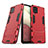 Silikon Hülle Handyhülle und Kunststoff Schutzhülle Hartschalen Tasche mit Ständer T02 für Samsung Galaxy F12 Rot