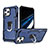 Silikon Hülle Handyhülle und Kunststoff Schutzhülle Hartschalen Tasche mit Ständer YF1 für Apple iPhone 14 Pro Max Blau