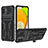 Silikon Hülle Handyhülle und Kunststoff Schutzhülle Hartschalen Tasche mit Ständer YF1 für Samsung Galaxy A03 Schwarz