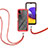 Silikon Hülle Handyhülle und Kunststoff Schutzhülle Hartschalen Tasche Vorder und Rückseite 360 Grad Ganzkörper mit Schlüsselband Lanyard für Samsung Galaxy A22s 5G Rot