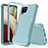 Silikon Hülle Handyhülle und Kunststoff Schutzhülle Hartschalen Tasche Vorder und Rückseite 360 Grad Ganzkörper MQ1 für Samsung Galaxy F12 Hellblau