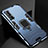 Silikon Hülle Handyhülle und Kunststoff Schutzhülle Tasche mit Magnetisch Fingerring Ständer für Oppo Find X2 Neo Blau