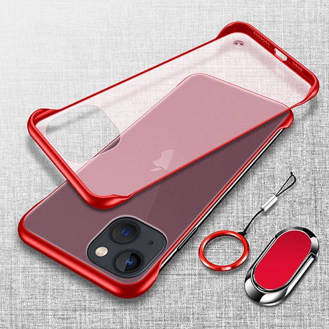 Handyhülle Hülle Crystal Hartschalen Tasche Schutzhülle mit Magnetisch Fingerring Ständer für Apple iPhone 15 Plus Rot