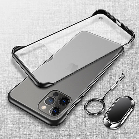 Handyhülle Hülle Crystal Hartschalen Tasche Schutzhülle mit Magnetisch Fingerring Ständer für Apple iPhone 15 Pro Max Schwarz