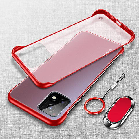 Handyhülle Hülle Crystal Rahmenlos Hartschalen Tasche Schutzhülle mit Magnetisch Fingerring Ständer für Vivo iQOO U3 5G Rot