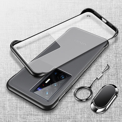 Handyhülle Hülle Crystal Rahmenlos Hartschalen Tasche Schutzhülle mit Magnetisch Fingerring Ständer für Vivo X70 Pro+ Plus 5G Schwarz