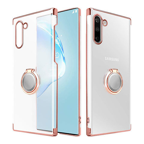 Handyhülle Hülle Crystal Tasche Schutzhülle mit Magnetisch Fingerring Ständer für Samsung Galaxy Note 10 Rosegold