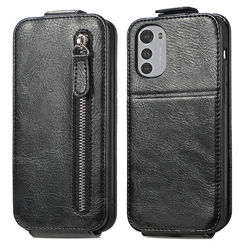 Handyhülle Hülle Flip Tasche Leder für Motorola Moto E32 Schwarz