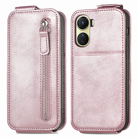 Handyhülle Hülle Flip Tasche Leder für Vivo Y02S Rosegold