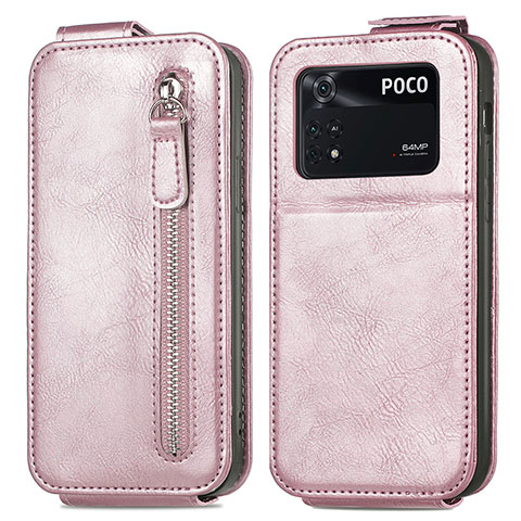 Handyhülle Hülle Flip Tasche Leder für Xiaomi Poco M4 Pro 4G Rosegold