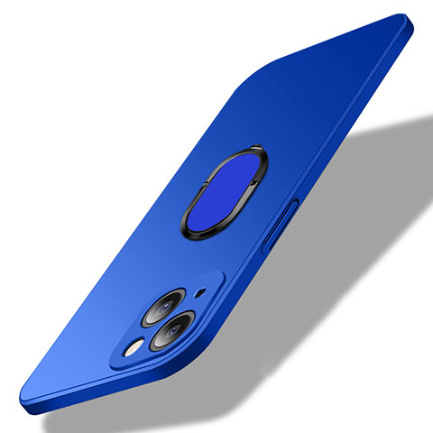 Handyhülle Hülle Hartschalen Kunststoff Schutzhülle Tasche Matt mit Magnetisch Fingerring Ständer A01 für Apple iPhone 14 Blau