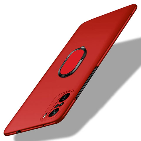 Handyhülle Hülle Hartschalen Kunststoff Schutzhülle Tasche Matt mit Magnetisch Fingerring Ständer für Xiaomi Redmi K40 Pro 5G Rot