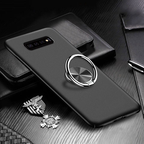 Handyhülle Hülle Hartschalen Kunststoff Schutzhülle Tasche Matt mit Magnetisch Fingerring Ständer P01 für Samsung Galaxy S10 Schwarz