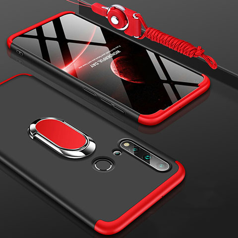 Handyhülle Hülle Hartschalen Kunststoff Schutzhülle Tasche Matt mit Magnetisch Fingerring Ständer P02 für Huawei P20 Lite (2019) Rot und Schwarz