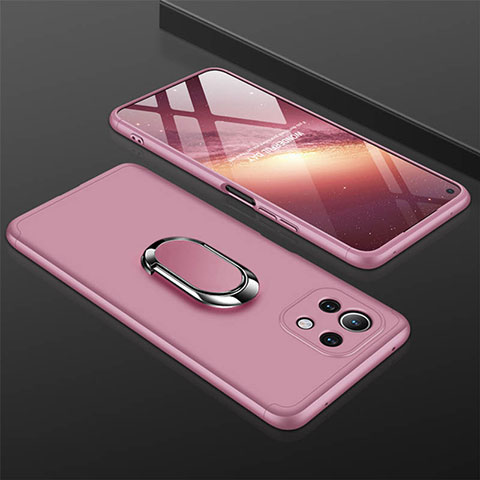 Handyhülle Hülle Hartschalen Kunststoff Schutzhülle Tasche Matt mit Magnetisch Fingerring Ständer P02 für Xiaomi Mi 11 Lite 5G Rosegold