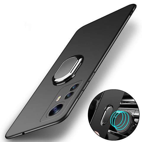 Handyhülle Hülle Hartschalen Kunststoff Schutzhülle Tasche Matt mit Magnetisch Fingerring Ständer S01 für Xiaomi Redmi Note 12S Schwarz