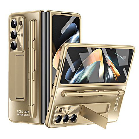 Handyhülle Hülle Hartschalen Kunststoff Schutzhülle Tasche Matt mit Ständer ZL2 für Samsung Galaxy Z Fold5 5G Gold