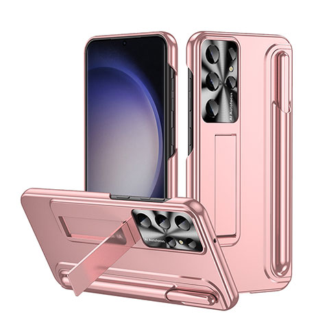 Handyhülle Hülle Hartschalen Kunststoff Schutzhülle Tasche Matt mit Ständer ZL3 für Samsung Galaxy S22 Ultra 5G Rosegold