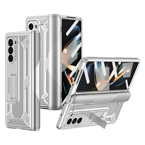 Handyhülle Hülle Hartschalen Kunststoff Schutzhülle Tasche Matt mit Ständer ZL4 für Samsung Galaxy Z Fold5 5G Silber