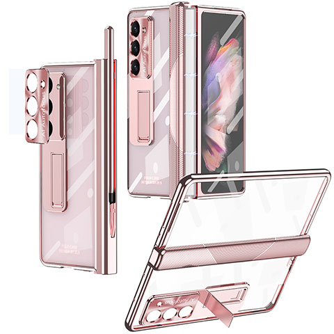 Handyhülle Hülle Hartschalen Kunststoff Schutzhülle Tasche Matt mit Ständer ZL8 für Samsung Galaxy Z Fold5 5G Rosegold