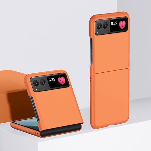 Handyhülle Hülle Hartschalen Kunststoff Schutzhülle Tasche Matt Vorder und Rückseite 360 Grad Ganzkörper für Motorola Moto Razr 40 5G Orange