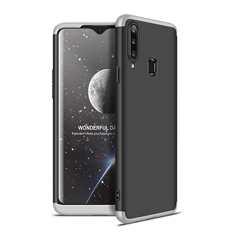 Handyhülle Hülle Hartschalen Kunststoff Schutzhülle Tasche Matt Vorder und Rückseite 360 Grad Ganzkörper für Samsung Galaxy A20s Silber und Schwarz