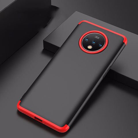 Handyhülle Hülle Hartschalen Kunststoff Schutzhülle Tasche Matt Vorder und Rückseite 360 Grad Ganzkörper P01 für OnePlus 7T Rot und Schwarz