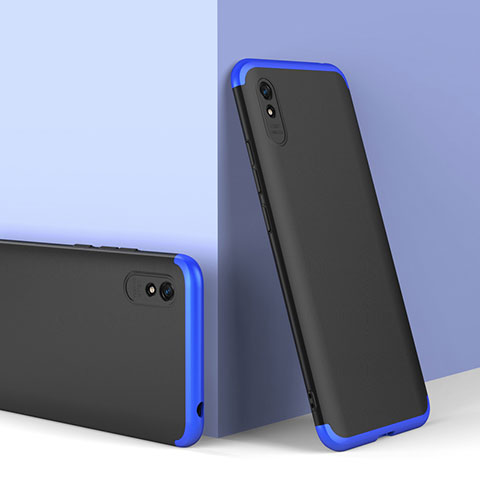 Handyhülle Hülle Hartschalen Kunststoff Schutzhülle Tasche Matt Vorder und Rückseite 360 Grad Ganzkörper P01 für Xiaomi Redmi 9A Blau und Schwarz