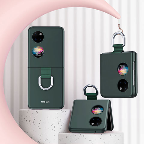 Handyhülle Hülle Hartschalen Kunststoff Schutzhülle Tasche Matt Vorder und Rückseite 360 Grad Ganzkörper QH2 für Huawei Pocket S Grün