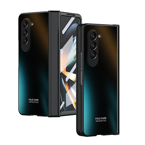 Handyhülle Hülle Hartschalen Kunststoff Schutzhülle Tasche Matt Vorder und Rückseite 360 Grad Ganzkörper Z04L für Samsung Galaxy Z Fold5 5G Schwarz