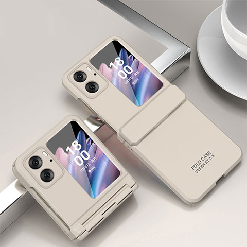 Handyhülle Hülle Hartschalen Kunststoff Schutzhülle Tasche Matt Vorder und Rückseite 360 Grad Ganzkörper ZL10 für Oppo Find N2 Flip 5G Weiß