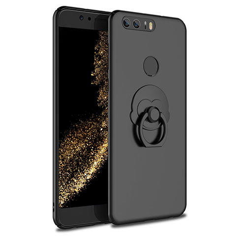 Handyhülle Hülle Kunststoff Schutzhülle Matt mit Fingerring Ständer A02 für Huawei Honor 8 Schwarz