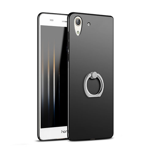 Handyhülle Hülle Kunststoff Schutzhülle Matt mit Fingerring Ständer A02 für Huawei Y6 II 5 5 Schwarz