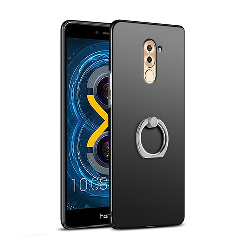 Handyhülle Hülle Kunststoff Schutzhülle Matt mit Fingerring Ständer A04 für Huawei Honor 6X Pro Schwarz