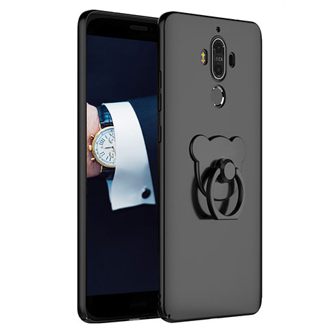 Handyhülle Hülle Kunststoff Schutzhülle Matt mit Fingerring Ständer A04 für Huawei Mate 9 Schwarz